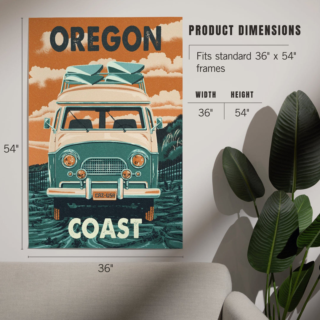Oregon Coast, Letterpress, Camper Van, Art & Giclee Prints Art Lantern Press 