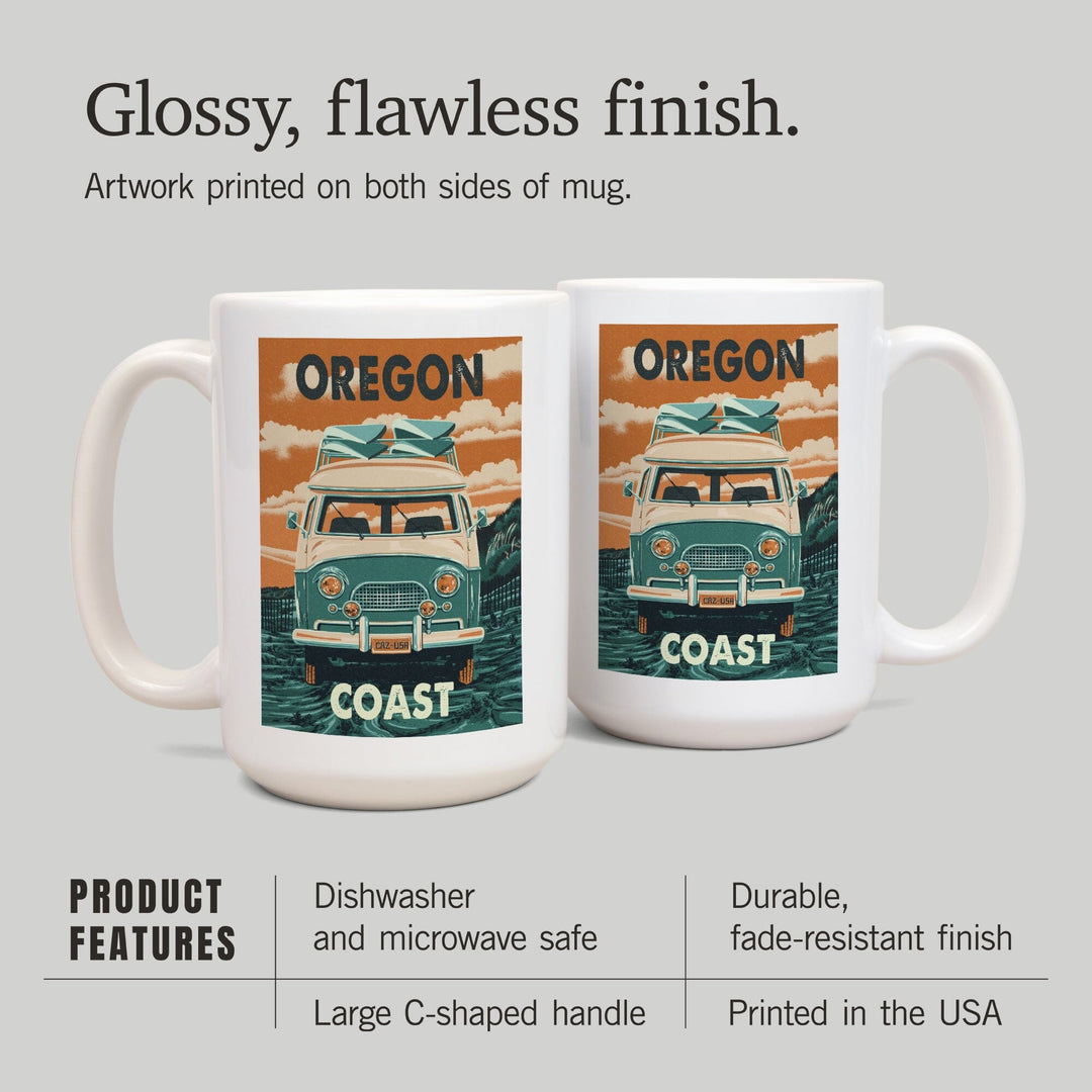 Oregon Coast, Letterpress, Camper Van, Lantern Press Artwork, Ceramic Mug Mugs Lantern Press 