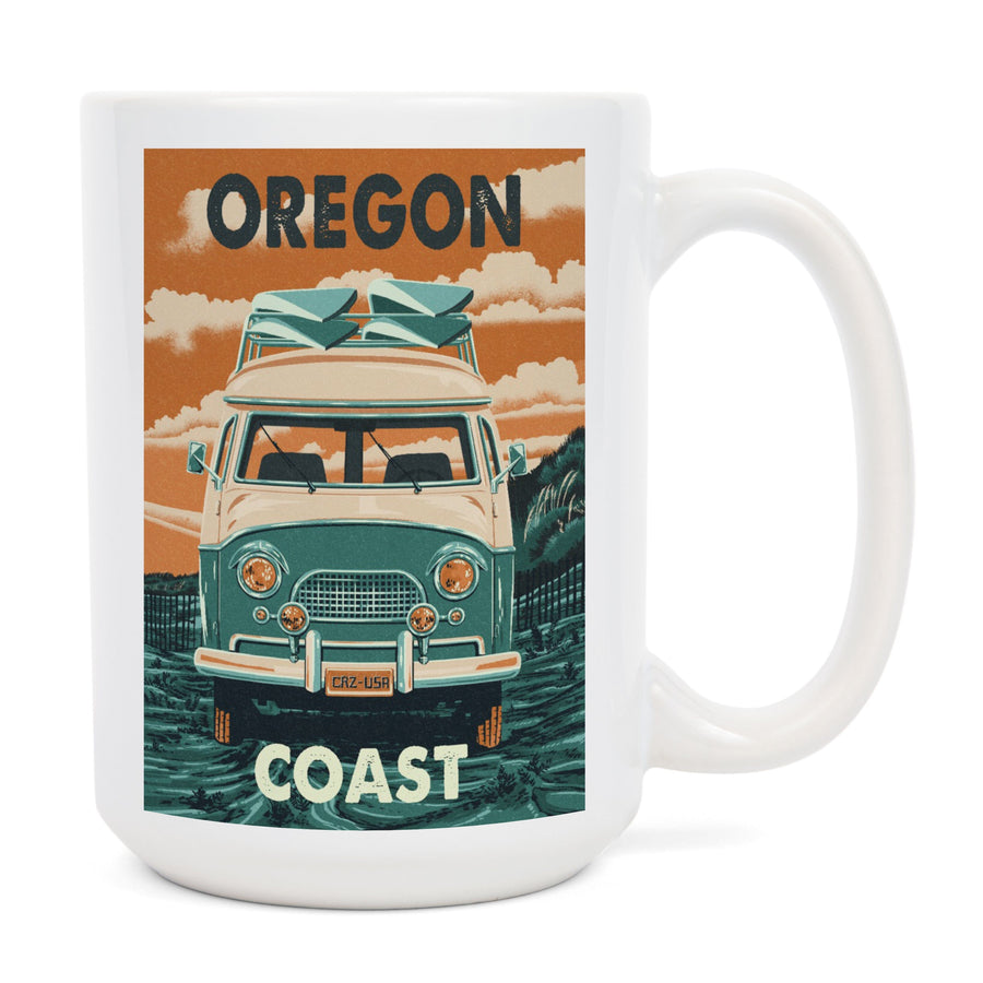 Oregon Coast, Letterpress, Camper Van, Lantern Press Artwork, Ceramic Mug Mugs Lantern Press 