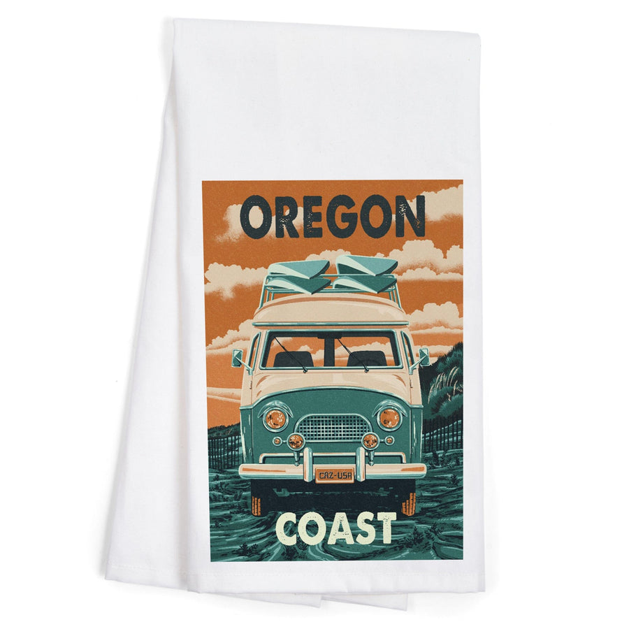 Oregon Coast, Letterpress, Camper Van, Organic Cotton Kitchen Tea Towels Kitchen Lantern Press 