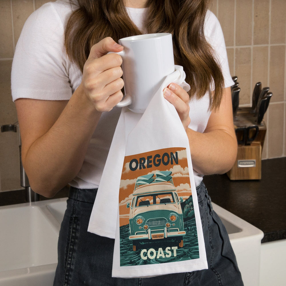 Oregon Coast, Letterpress, Camper Van, Organic Cotton Kitchen Tea Towels Kitchen Lantern Press 