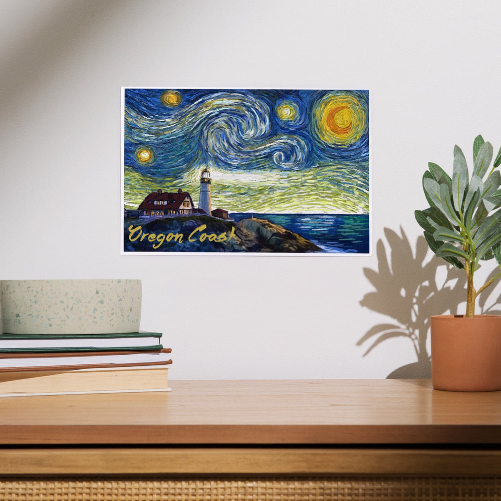Oregon Coast, Lighthouse, Starry Night, Art & Giclee Prints Art Lantern Press 