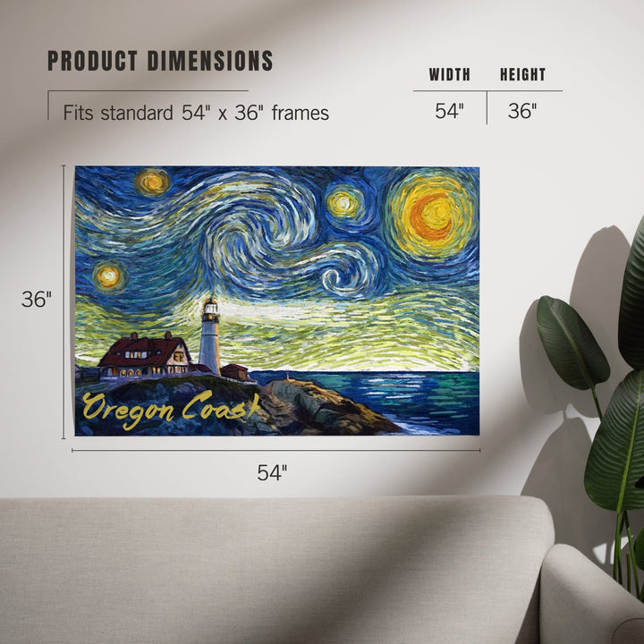 Oregon Coast, Lighthouse, Starry Night, Art & Giclee Prints Art Lantern Press 