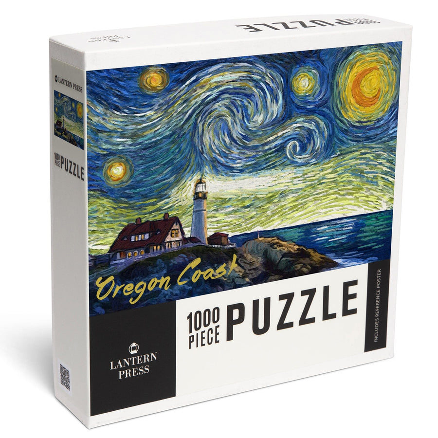 Oregon Coast, Lighthouse, Starry Night, Jigsaw Puzzle Puzzle Lantern Press 