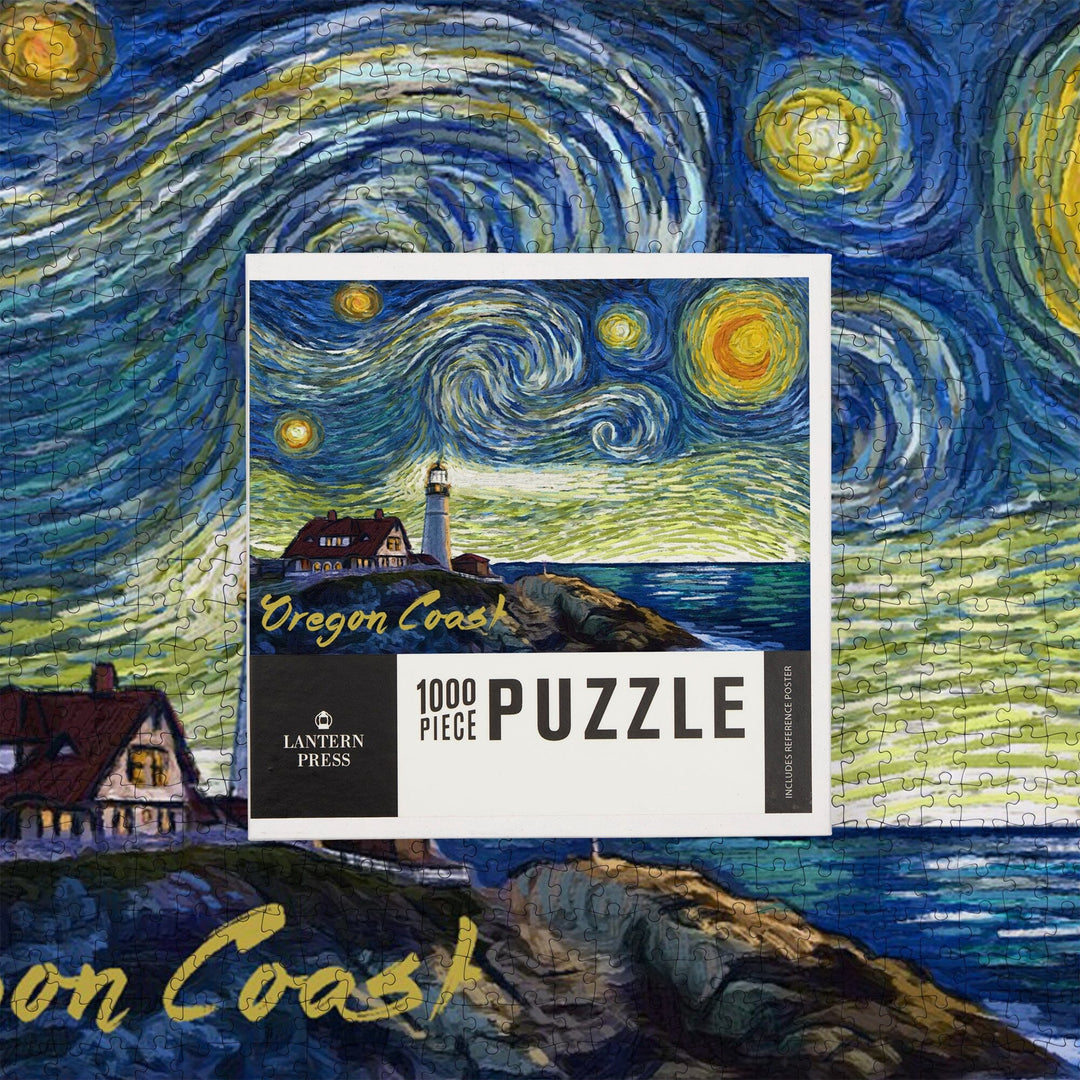 Oregon Coast, Lighthouse, Starry Night, Jigsaw Puzzle Puzzle Lantern Press 