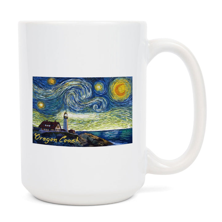 Oregon Coast, Lighthouse, Starry Night, Lantern Press Artwork, Ceramic Mug Mugs Lantern Press 
