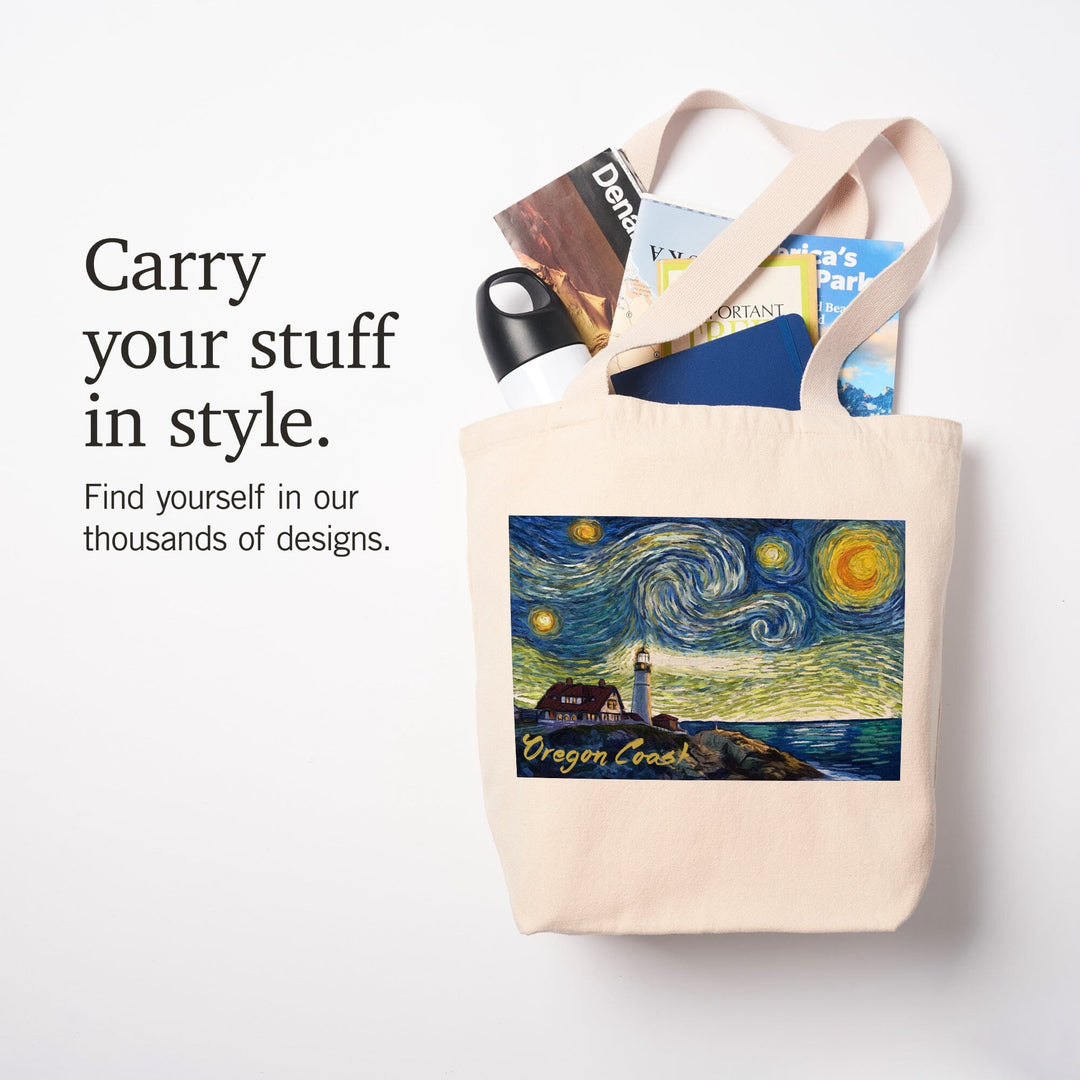 Oregon Coast, Lighthouse, Starry Night, Tote Bag Totes Lantern Press 