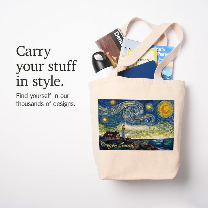 Oregon Coast, Lighthouse, Starry Night, Tote Bag Totes Lantern Press 