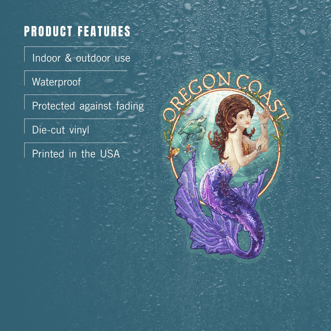 Oregon Coast, Mermaid, Contour, Vinyl Sticker Sticker Lantern Press 