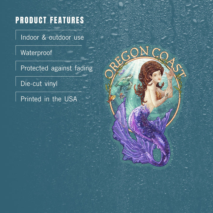 Oregon Coast, Mermaid, Contour, Vinyl Sticker Sticker Lantern Press 