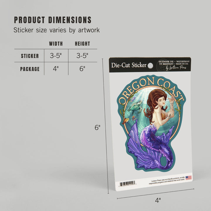 Oregon Coast, Mermaid, Contour, Vinyl Sticker Sticker Lantern Press 