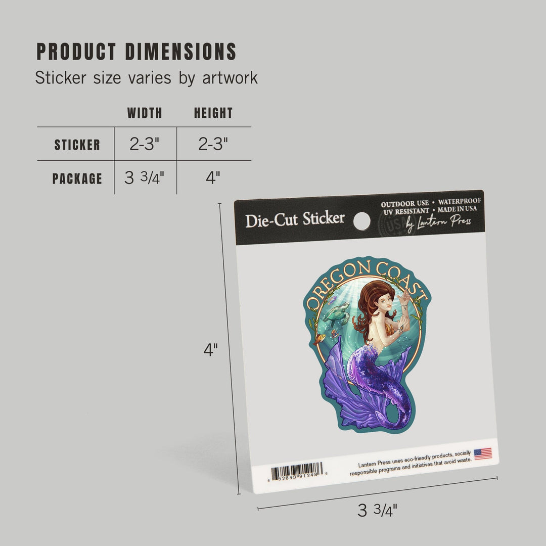 Oregon Coast, Mermaid, Contour, Vinyl Sticker Sticker Lantern Press 
