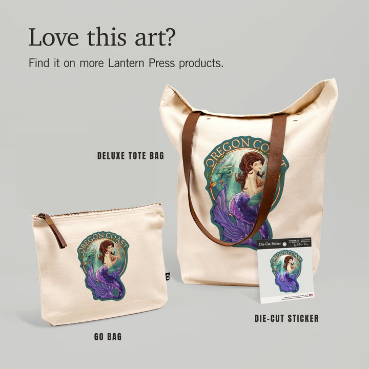 Oregon Coast, Mermaid, Contour, Vinyl Sticker Sticker Lantern Press 