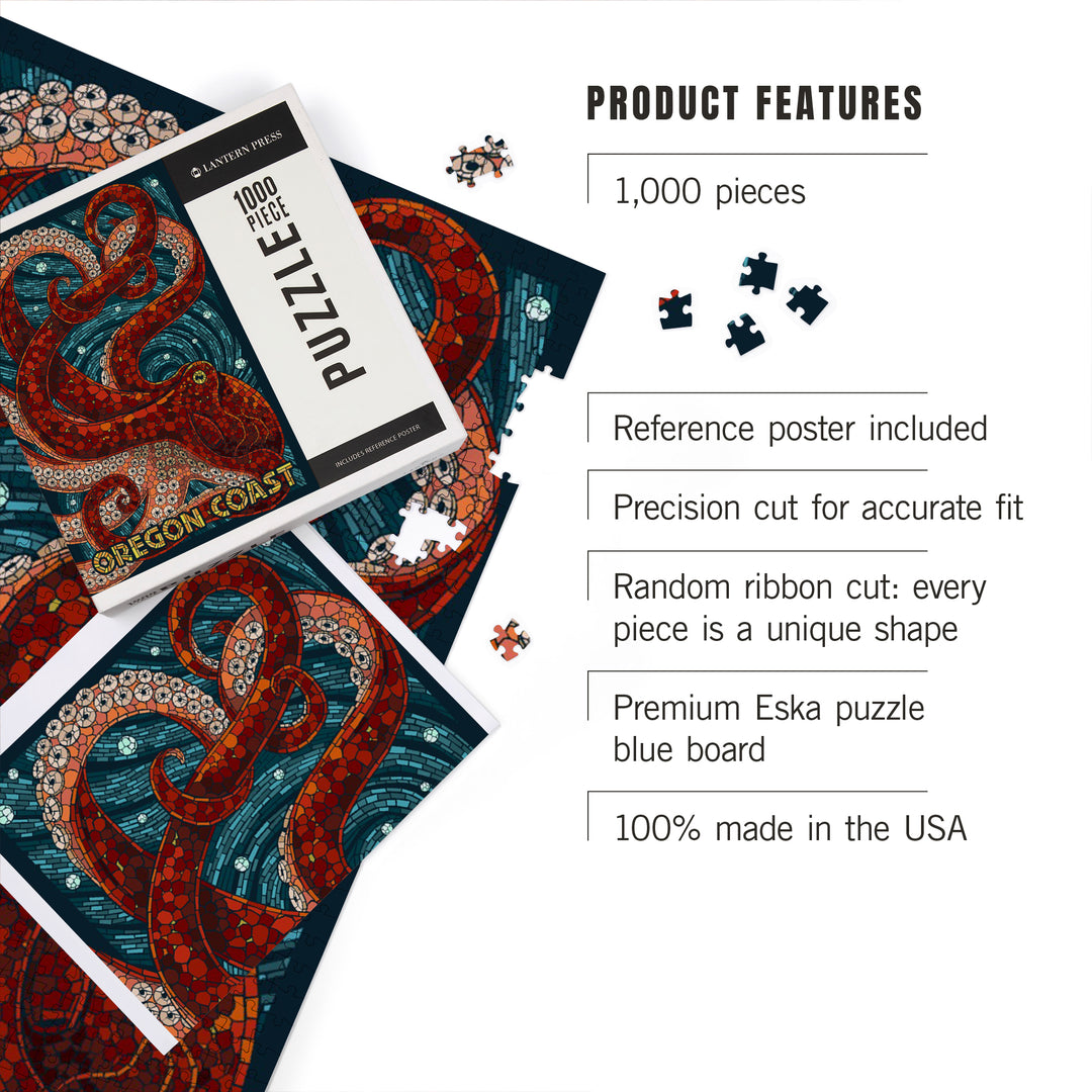 Oregon Coast, Octopus, Mosaic, Jigsaw Puzzle Puzzle Lantern Press 