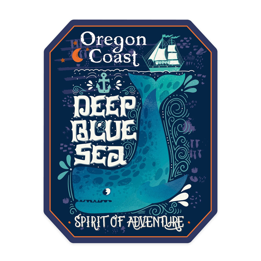 Oregon Coast, Oregon, Deep Blue Sea, Spirit of Adventure, Contour, Lantern Press Artwork, Vinyl Sticker Sticker Lantern Press 