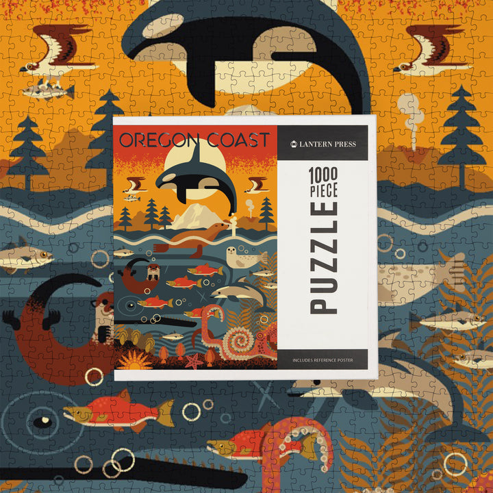 Oregon Coast, Oregon, Marine Animals, Geometric, Jigsaw Puzzle Puzzle Lantern Press 