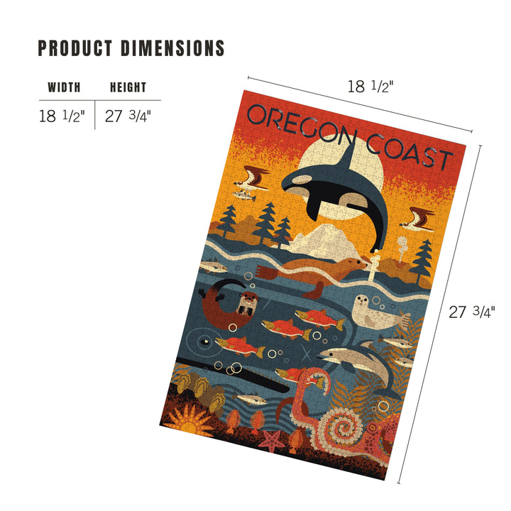 Oregon Coast, Oregon, Marine Animals, Geometric, Jigsaw Puzzle Puzzle Lantern Press 