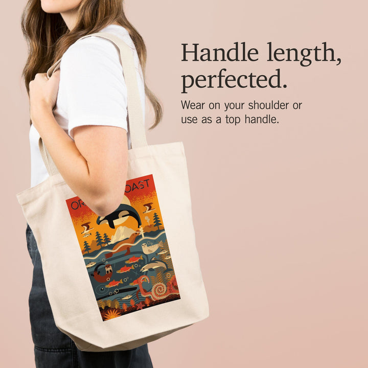 Oregon Coast, Oregon, Marine Animals, Geometric, Tote Bag Totes Lantern Press 