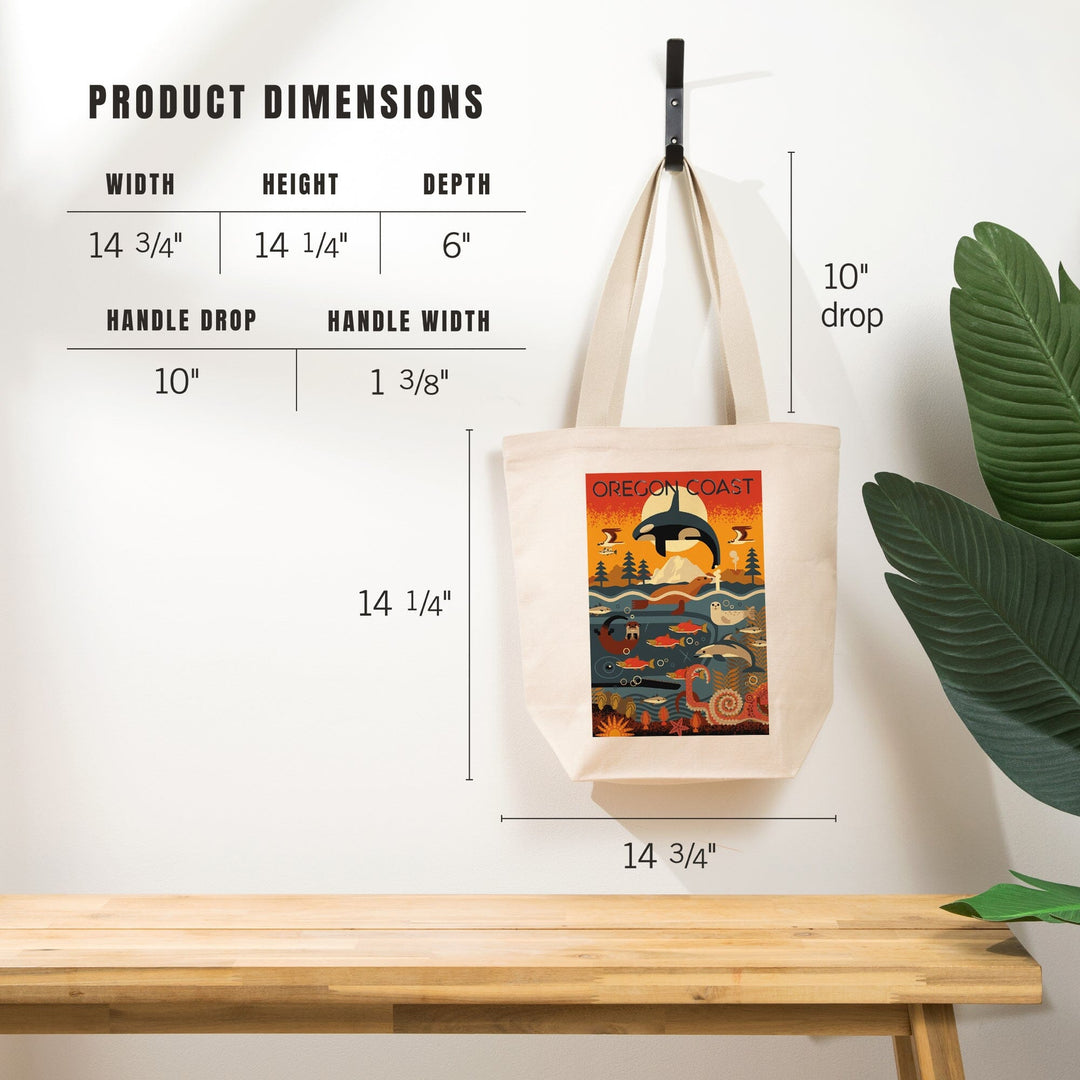 Oregon Coast, Oregon, Marine Animals, Geometric, Tote Bag Totes Lantern Press 