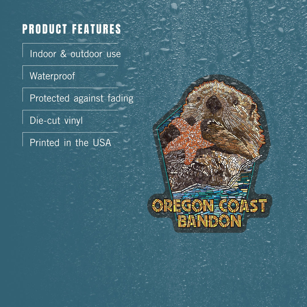 Oregon Coast, Sea Otter, Mosaic, Contour, Vinyl Sticker Sticker Lantern Press 