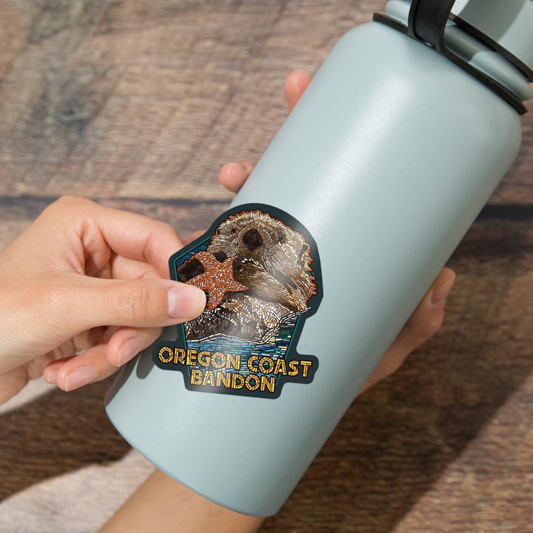 Oregon Coast, Sea Otter, Mosaic, Contour, Vinyl Sticker Sticker Lantern Press 