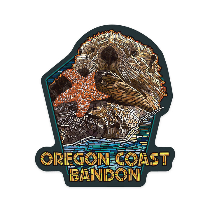 Oregon Coast, Sea Otter, Mosaic, Contour, Vinyl Sticker Sticker Lantern Press 