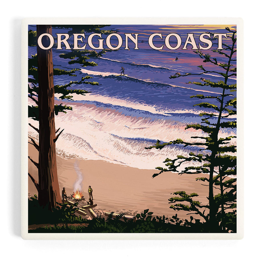Oregon Coast, Sunset Surfers, Coasters Coasters Lantern Press 