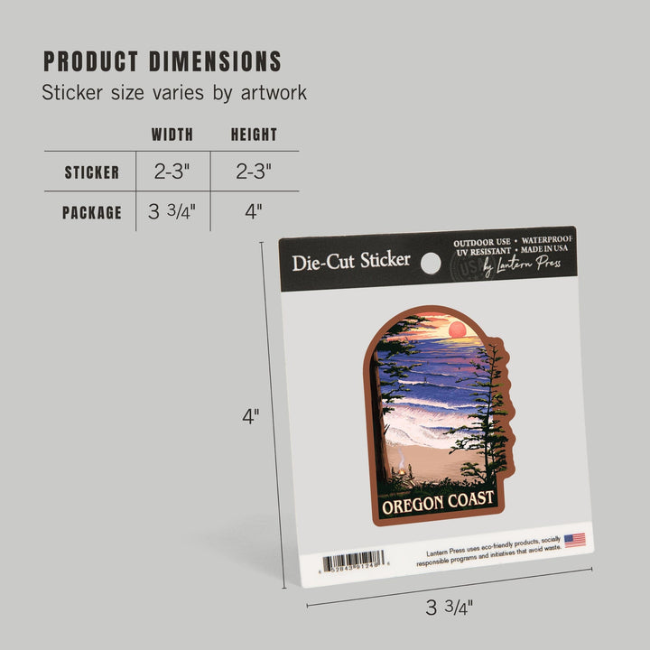 Oregon Coast, Sunset Surfers, Contour, Vinyl Sticker Sticker Lantern Press 