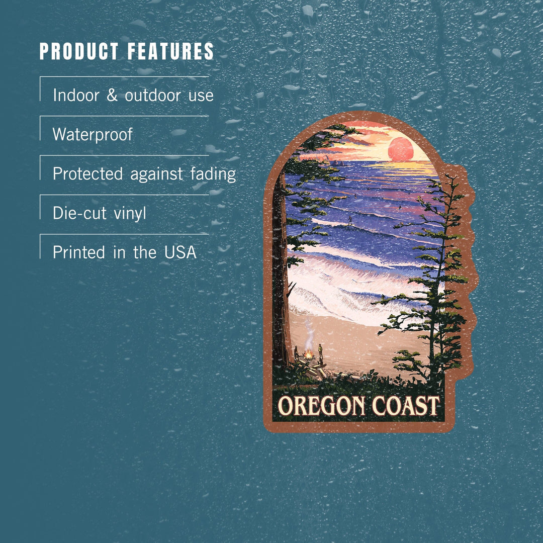 Oregon Coast, Sunset Surfers, Contour, Vinyl Sticker Sticker Lantern Press 