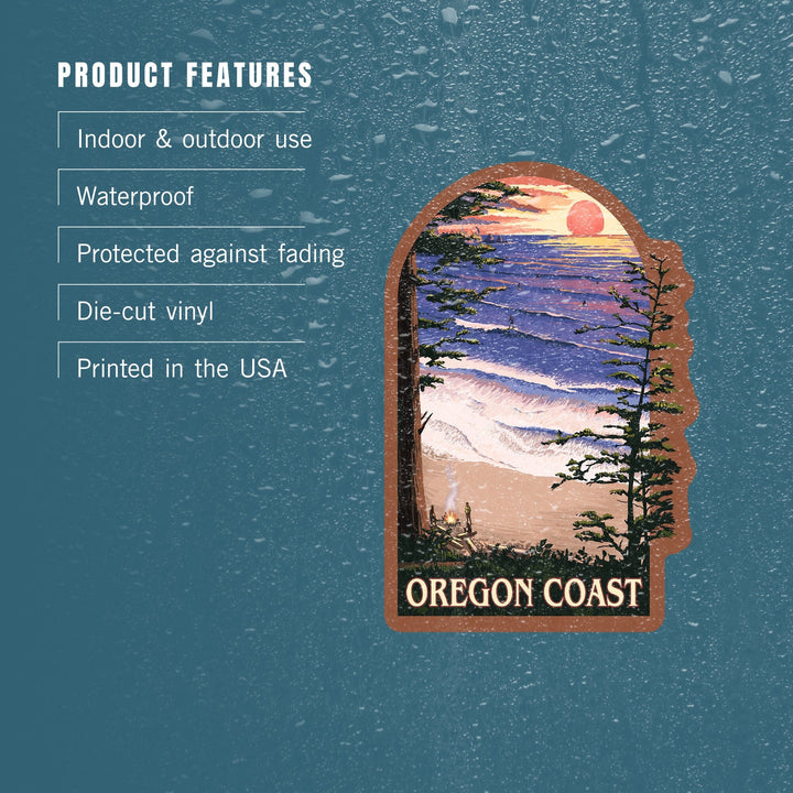 Oregon Coast, Sunset Surfers, Contour, Vinyl Sticker Sticker Lantern Press 