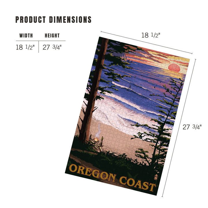 Oregon Coast, Sunset Surfers, Jigsaw Puzzle Puzzle Lantern Press 