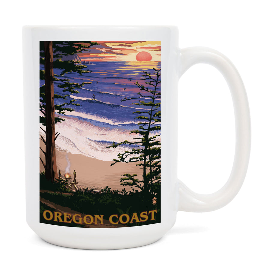 Oregon Coast, Sunset Surfers, Lantern Press Artwork, Ceramic Mug Mugs Lantern Press 