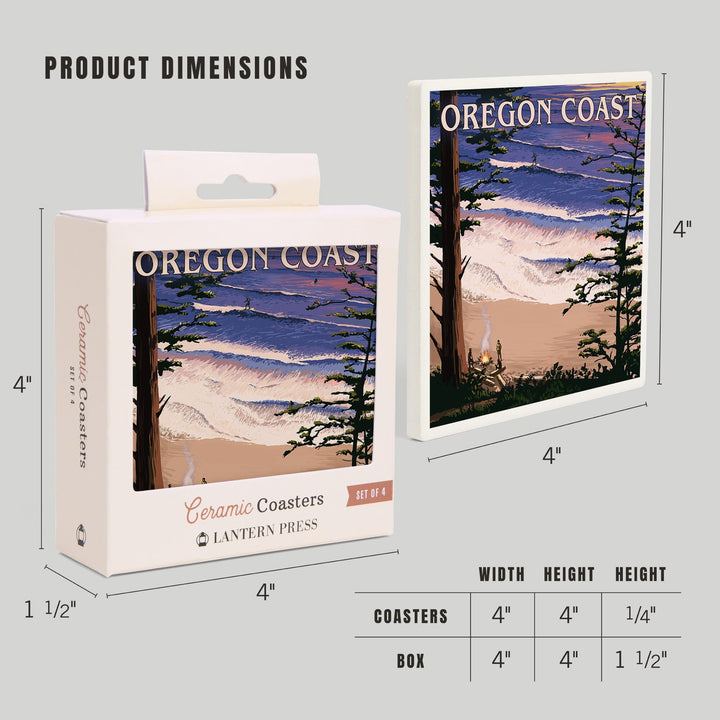 Oregon Coast, Sunset Surfers, Lantern Press Artwork, Coaster Set Coasters Lantern Press 