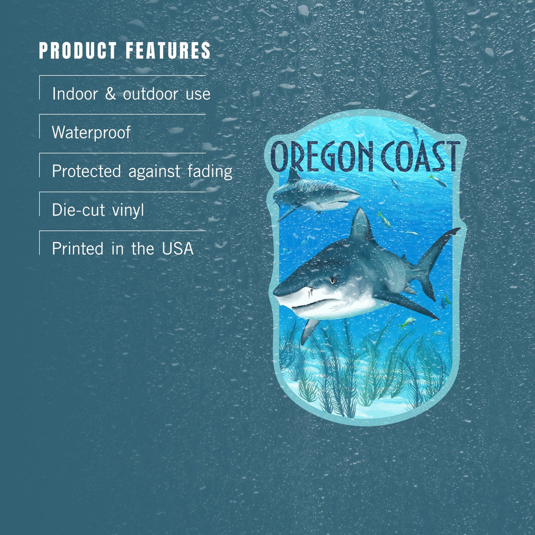 Oregon Coast, Tiger Sharks, Contour, Vinyl Sticker Sticker Lantern Press 