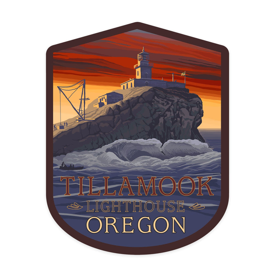Oregon Coast, Tillamook Lighthouse, Contour, Lantern Press Artwork, Vinyl Sticker Sticker Lantern Press 