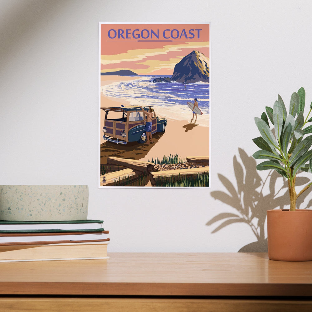 Oregon Coast, Woody with Haystack Rock, Art & Giclee Prints Art Lantern Press 