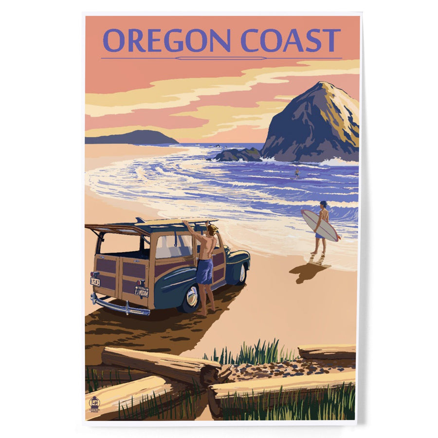 Oregon Coast, Woody with Haystack Rock, Art & Giclee Prints Art Lantern Press 