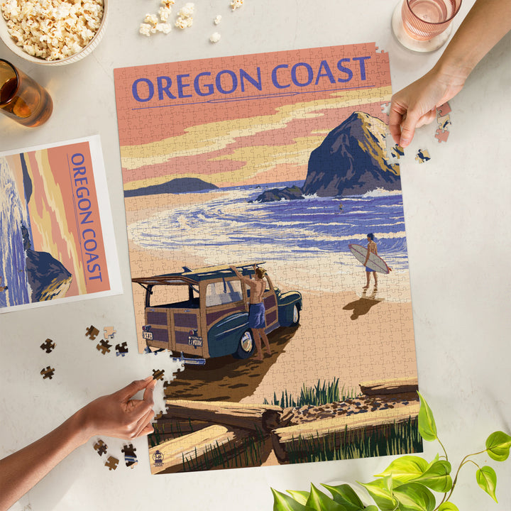Oregon Coast, Woody with Haystack Rock, Jigsaw Puzzle Puzzle Lantern Press 