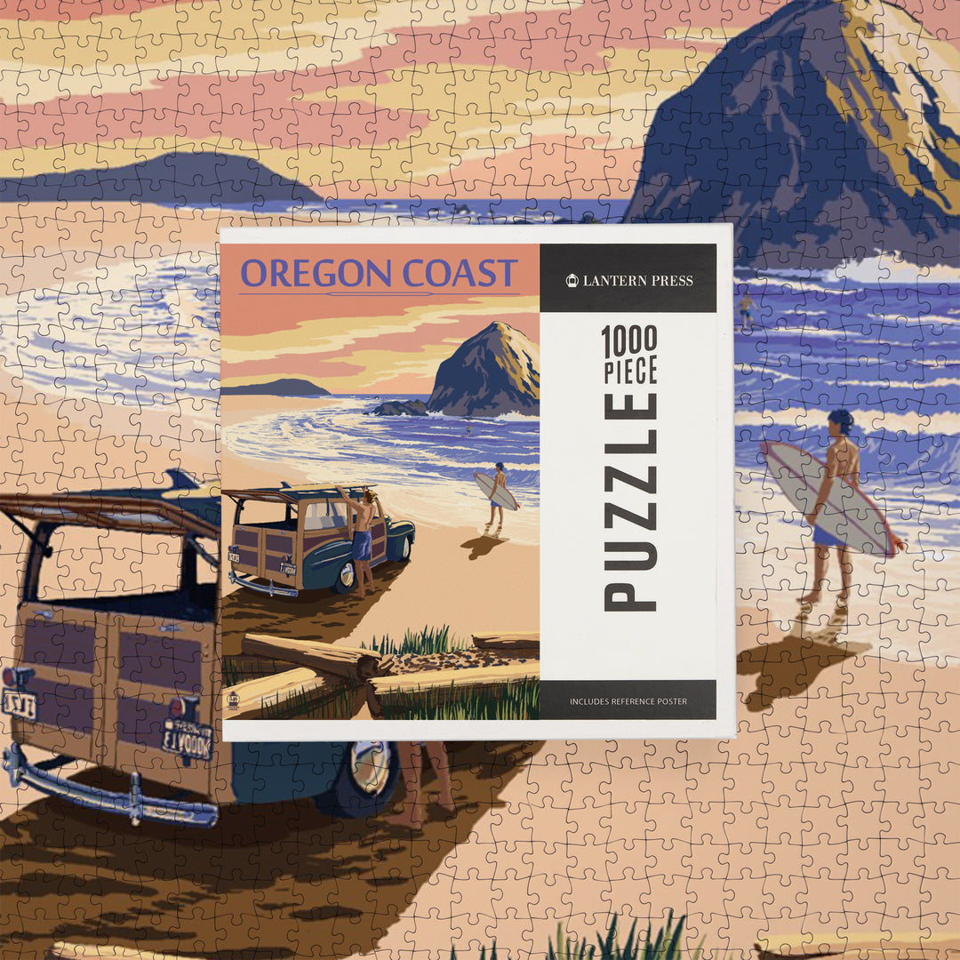 Oregon Coast, Woody with Haystack Rock, Jigsaw Puzzle Puzzle Lantern Press 