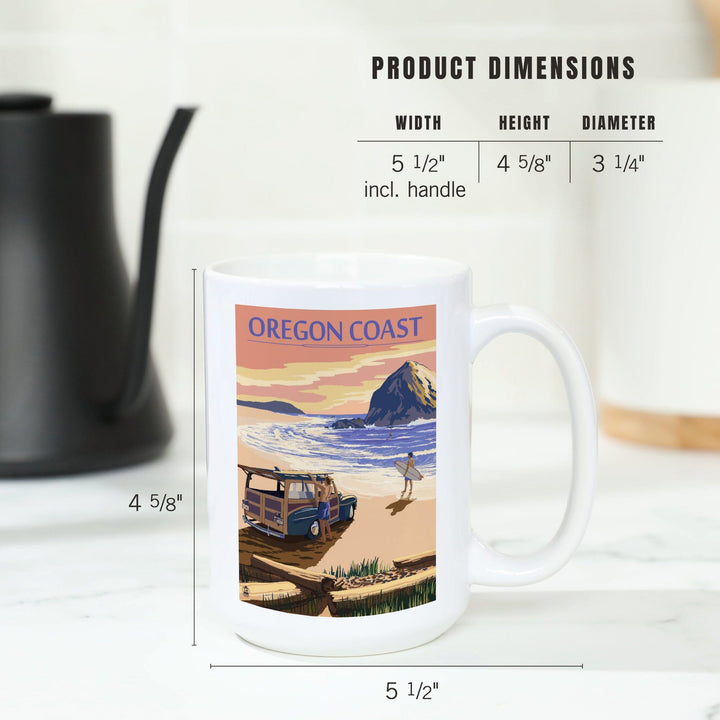 Oregon Coast, Woody with Haystack Rock, Lantern Press Artwork, Ceramic Mug Mugs Lantern Press 