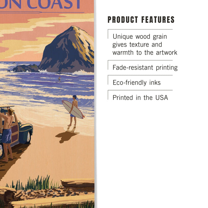 Oregon Coast, Woody with Haystack Rock, Lantern Press Artwork, Wood Signs and Postcards Wood Lantern Press 