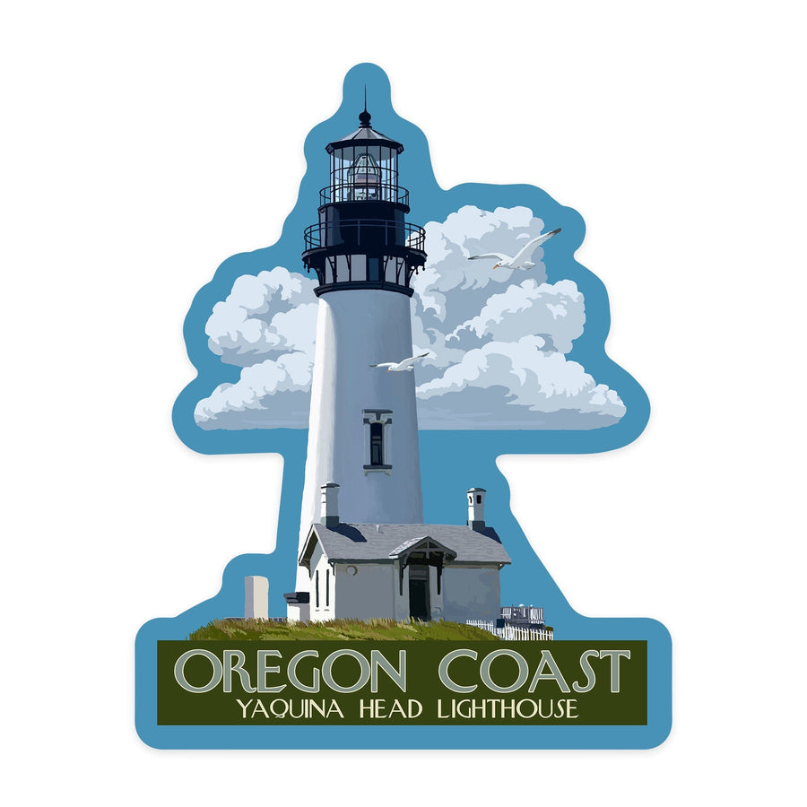 Oregon Coast, Yaquina Head Lighthouse, Contour, Lantern Press Artwork, Vinyl Sticker Sticker Lantern Press 
