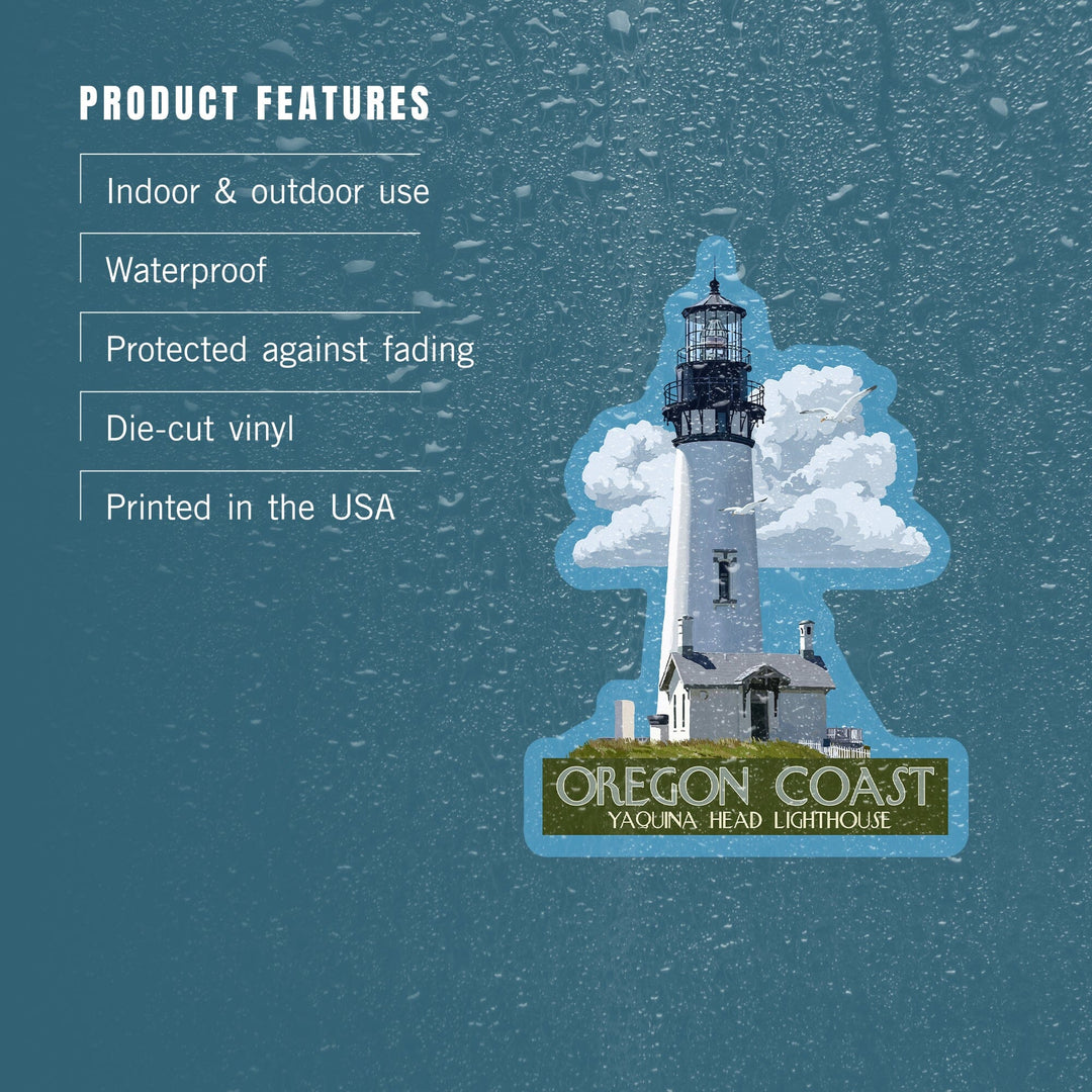 Oregon Coast, Yaquina Head Lighthouse, Contour, Lantern Press Artwork, Vinyl Sticker Sticker Lantern Press 
