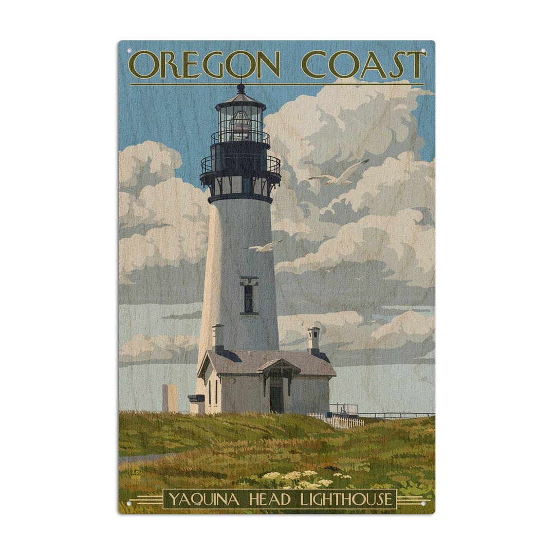 Oregon Coast, Yaquina Head Lighthouse, Lantern Press Artwork, Wood Signs and Postcards Wood Lantern Press 10 x 15 Wood Sign 
