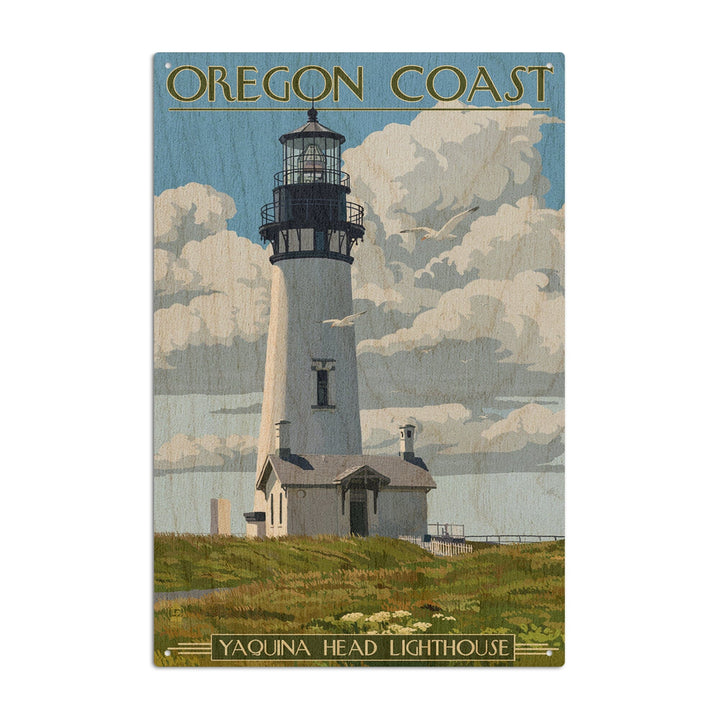Oregon Coast, Yaquina Head Lighthouse, Lantern Press Artwork, Wood Signs and Postcards Wood Lantern Press 6x9 Wood Sign 
