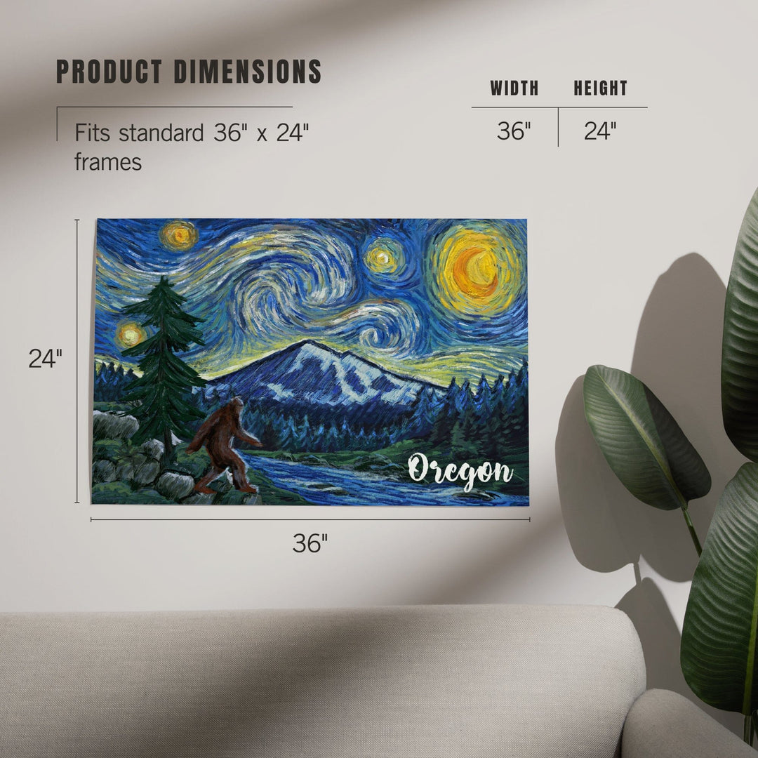 Oregon, Columbia River, Bigfoot, Starry Night, Art & Giclee Prints Art Lantern Press 