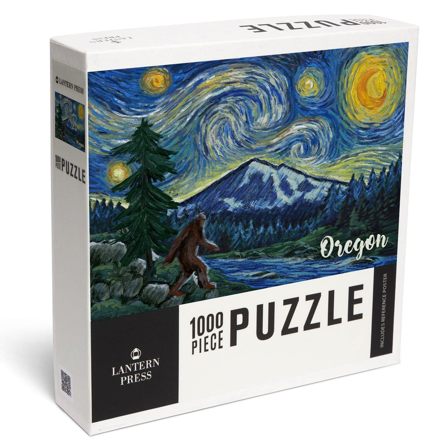 Oregon, Columbia River, Bigfoot, Starry Night, Jigsaw Puzzle Puzzle Lantern Press 