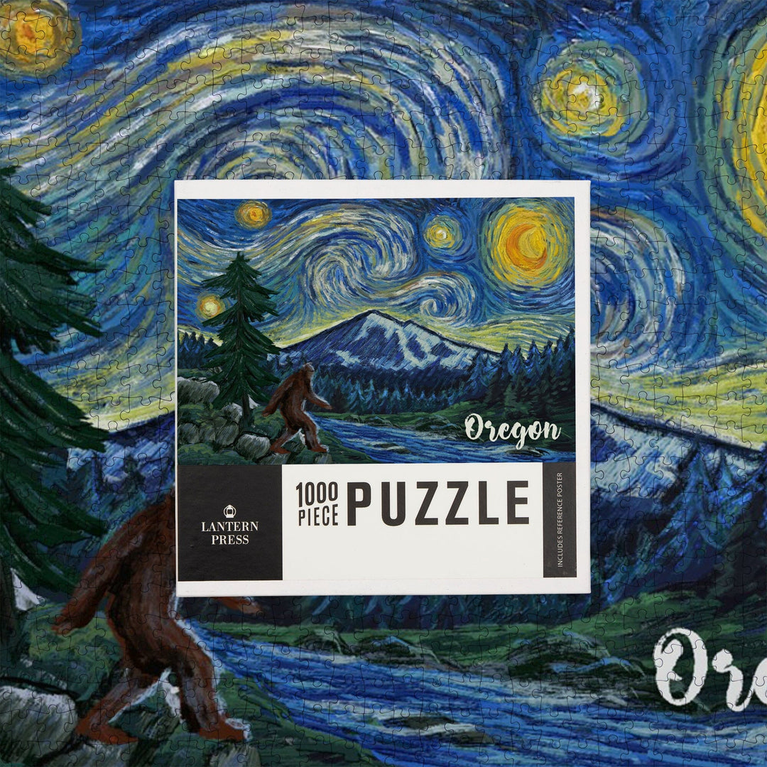 Oregon, Columbia River, Bigfoot, Starry Night, Jigsaw Puzzle Puzzle Lantern Press 