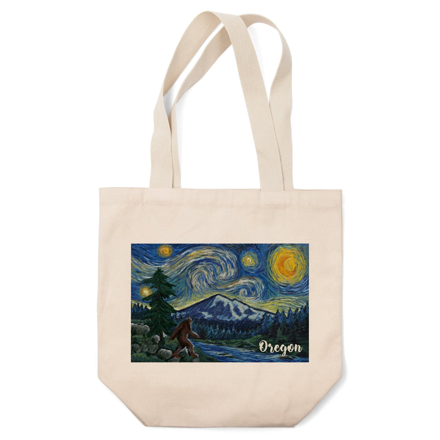 Oregon, Columbia River, Bigfoot, Starry Night, Lantern Press Artwork, Tote Bag Totes Lantern Press 