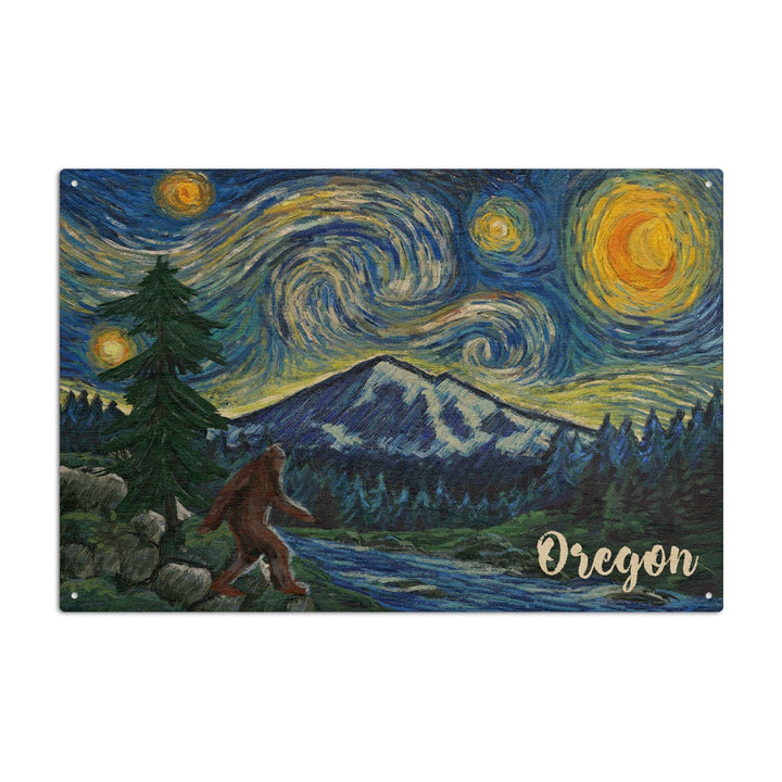 Oregon, Columbia River, Bigfoot, Starry Night, Lantern Press Artwork, Wood Signs and Postcards Wood Lantern Press 10 x 15 Wood Sign 